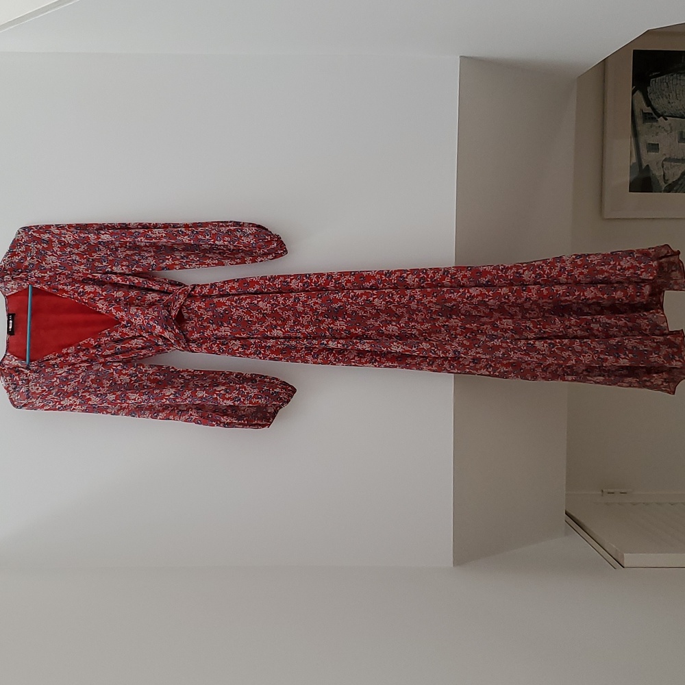 NICHOLAS Red Blossom Floral Top-Wrap Silk Maxi Dress - Picture 2 of 12